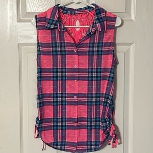 Plaid Sleeveless Top - Pink and Blue